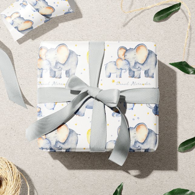 Papel De Regalo Un elefante bebé lindo con una acuarela mami (Subido por el creador)
