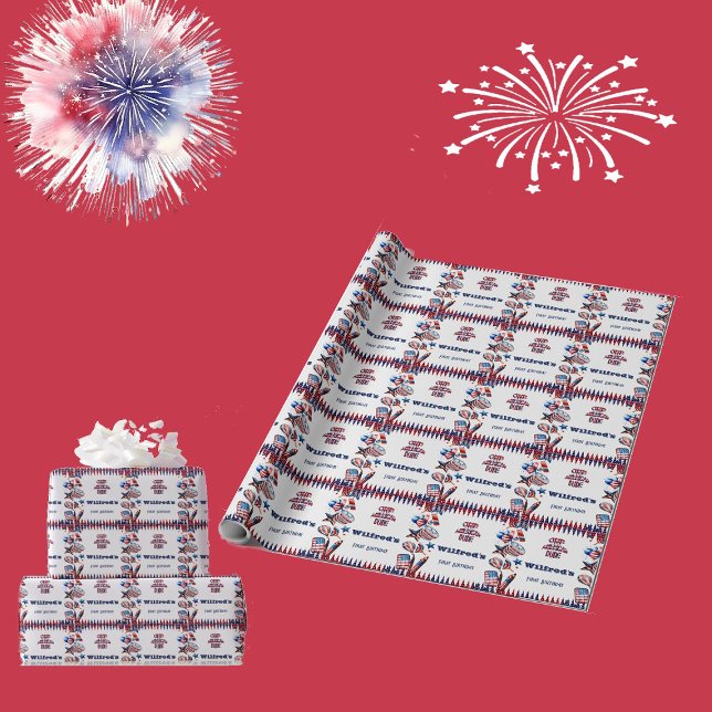 Papel De Regalo Un estadounidense 4 de julio Día de los Azules Roj (One American Dude 4 July Red White Blue Birthday Wrapping Paper)