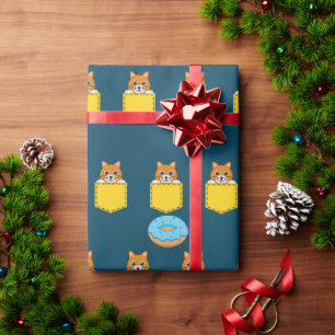 Papel De Regalo Un gato curioso y una dona azul
