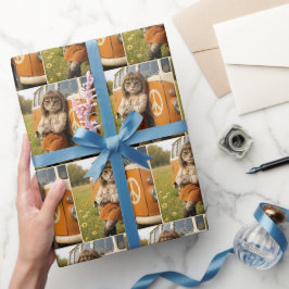 Papel De Regalo Un gato hippie Chica inclinado en una camioneta re