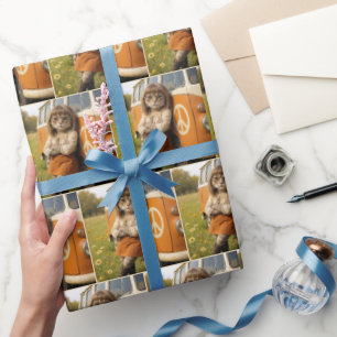 Papel De Regalo Un gato hippie Chica inclinado en una camioneta re