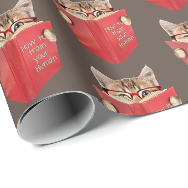 Papel De Regalo Un gato leyendo un libro rojo en Brown (Esquina del rollo)