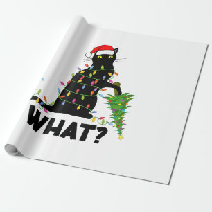 Papel De Regalo Un gato negro gracioso que presiona el árbol de Na