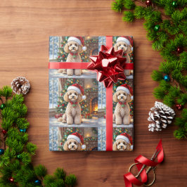 Papel De Regalo Un lindo caniche festivo de Navidad