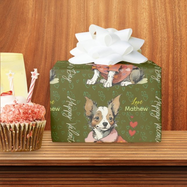 Papel De Regalo Un lindo Chihuahua con tarjeta de El día de San Va (Subido por el creador)