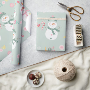 Papel De Regalo Un muñeco de nieve suave deja que la nieve Navidad