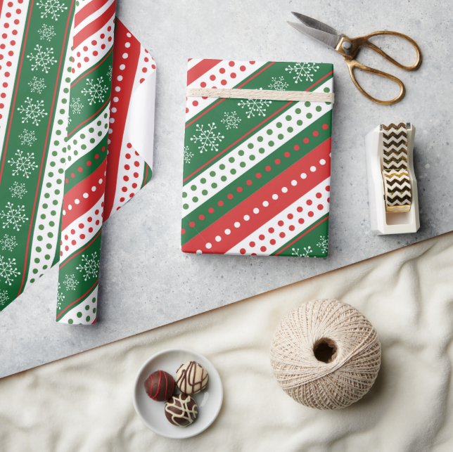 Papel De Regalo Un patrón clásico de Navidades rayas copos de niev (Artesanía)