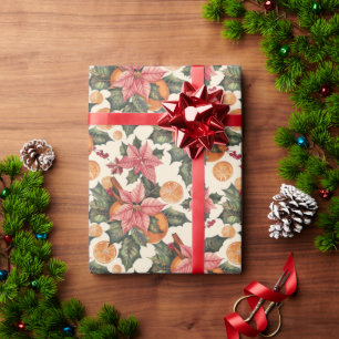 Papel De Regalo Un patrón con poinsettias y Naranjas