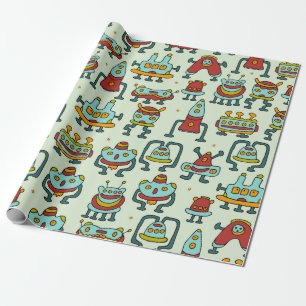Papel De Regalo Un patrón de robots - extraterrestres. ilustracion