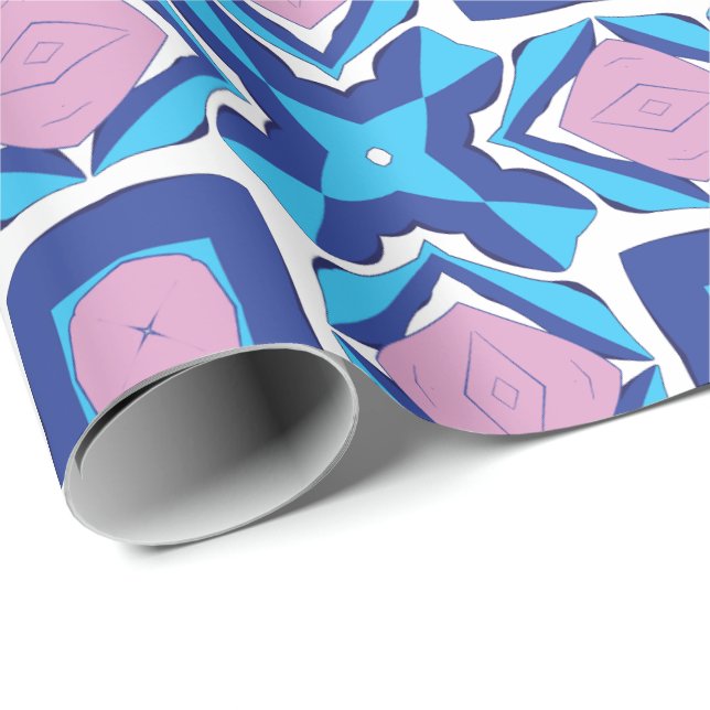 Papel De Regalo Un patrón geométrico simétrico que presenta azul  (Esquina del rollo)