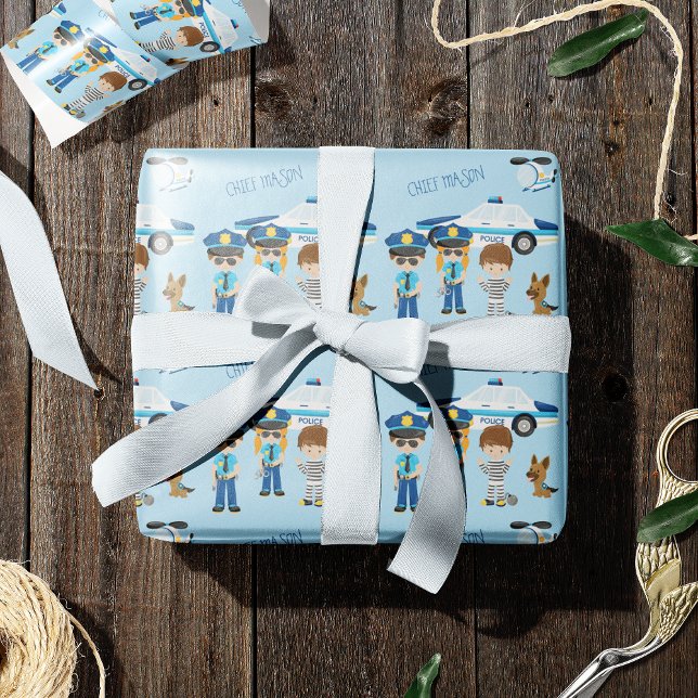 Papel De Regalo Un pequeño Personalizado de policía con nombre azu (Subido por el creador)