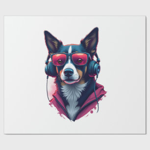 Papel De Regalo Un perro Habu que lleva gafas de sol y auriculares