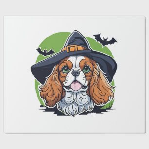 Papel De Regalo Un perro que lleva un sombrero de bruja con murcié
