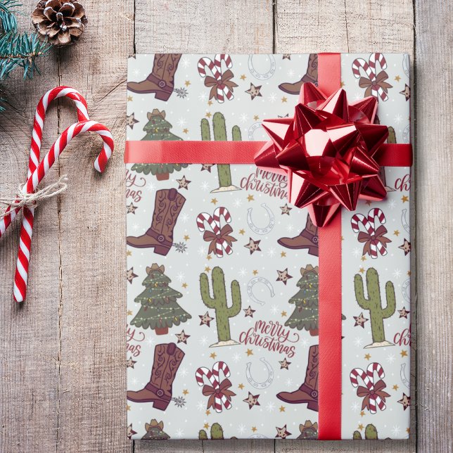 Papel De Regalo Un vaquero Feliz Navidad (Cowboy Western Christmas Wrapping Paper)
