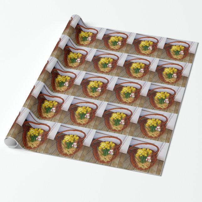 Papel De Regalo Una cesta de folletos amarillos y huevo de Pascua  (Desenrollado)