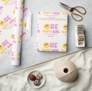 Papel De Regalo Una niña feliz Cumpleaños personalizado retro sol