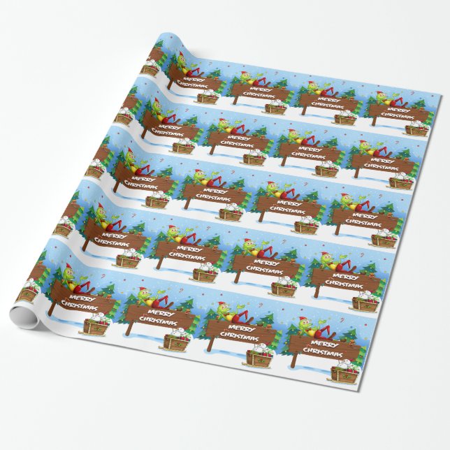 Papel De Regalo Una rana de Santa sobre el letrero del navidad (Desenrollado)