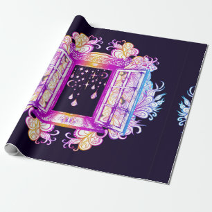 Papel De Regalo Una ventana vintage abierta con colgantes en contr