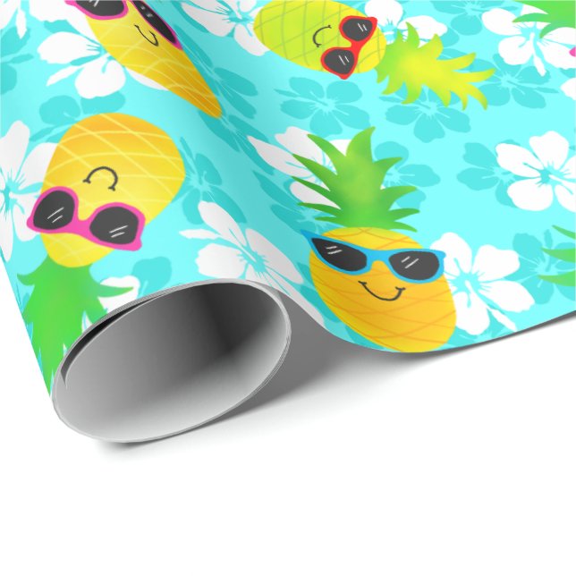 Papel De Regalo Unas piñas tropicales de verano divertidas (Esquina del rollo)