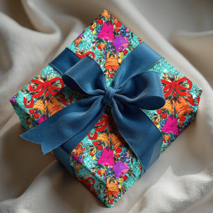 Papel De Regalo Unas vacaciones de arco rojo de corte retro