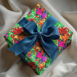 Papel De Regalo Unas vacaciones de arco rojo retro lindo verde