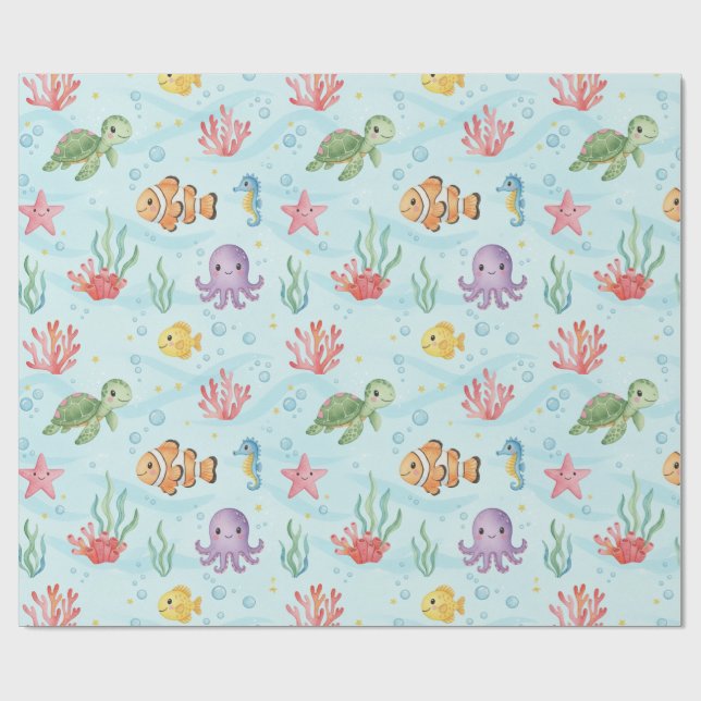 Papel De Regalo Under the Sea Party Colourful Ocean Creatures (Superficie plana)