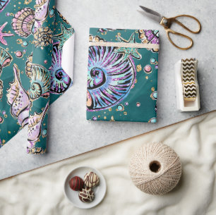 Papel De Regalo Underwater Verde azulada Luxe   Caminatas de Oro P