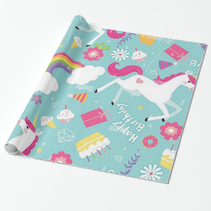 Papel De Regalo Unicorn Feliz cumpleaños