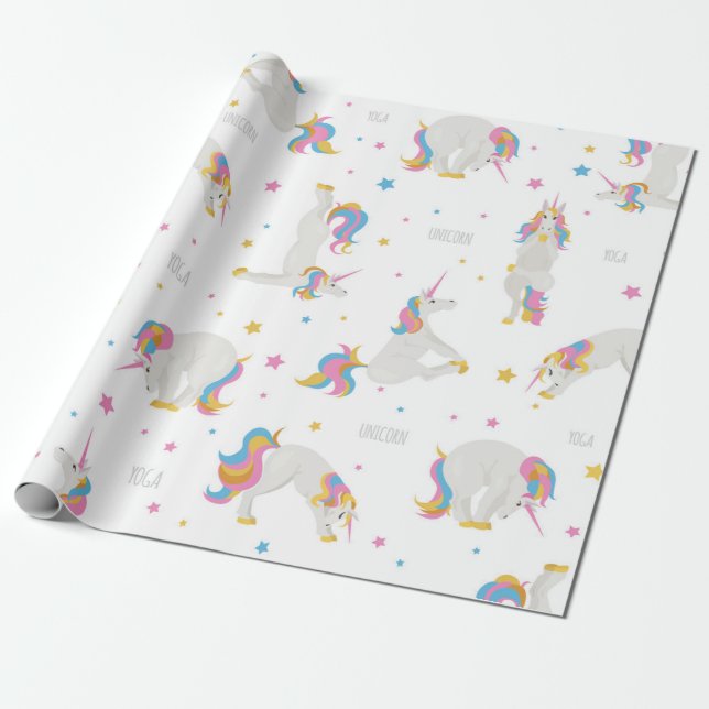 Papel De Regalo Unicorn Yoga de cumpleaños lindo divertido blanco  (Desenrollado)