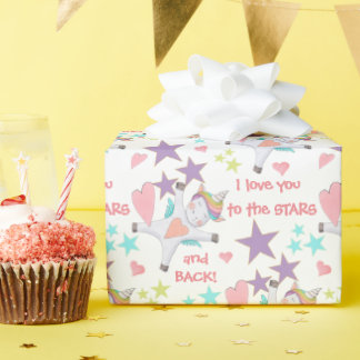Papel De Regalo Unicornio Adorable a las estrellas y atrás