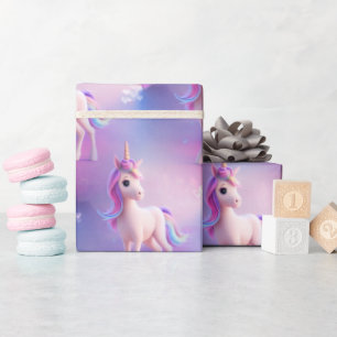 Papel De Regalo Unicornio blanco lindo con forma rosa y azul
