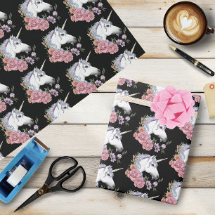 Papel De Regalo Unicornio blanco y flores