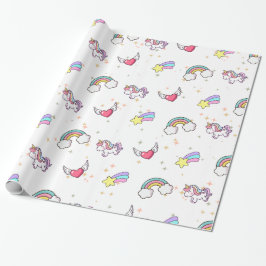 Papel De Regalo Unicornio de Arcoíris Mágico Estrella Lindo Blanco