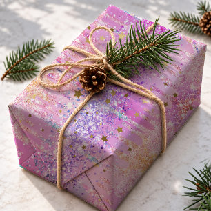 Papel De Regalo Unicornio de Brillo de Arcoíris Rosa Lindo