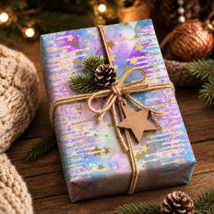 Papel De Regalo Unicornio de Monograma con Brillos de Aqua Azul Ch