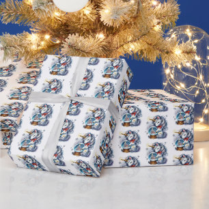 Papel De Regalo Unicornio de Navidad con azulejos festivos