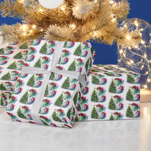 Papel De Regalo unicornio de Navidad con baldosas festivas