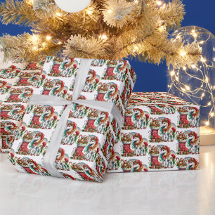Papel De Regalo unicornio de Navidad con baldosas festivas