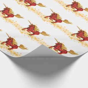 Papel De Regalo Unicornio del navidad (oro-rojo)