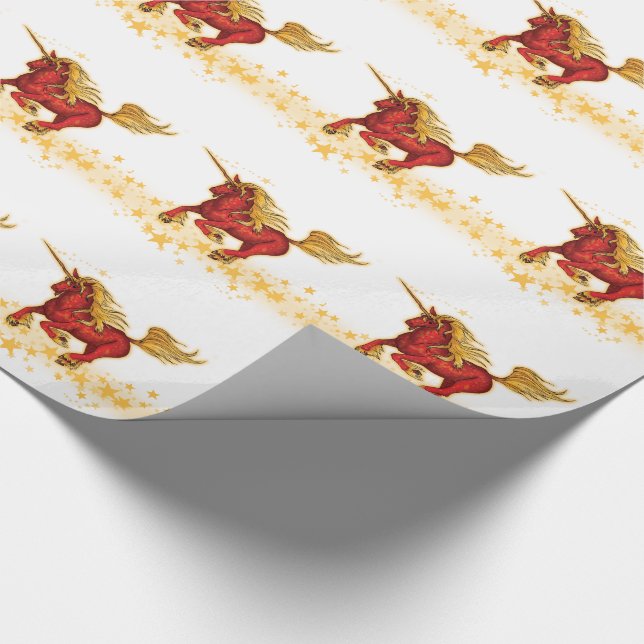 Papel De Regalo Unicornio del navidad (oro-rojo) (Esquina)