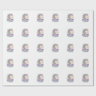 Papel De Regalo Unicornio en Flor Tipografía Negrita Impresión Baj