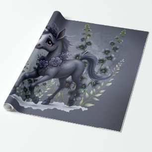 Papel De Regalo Unicornio estilizado en esplendor floral.