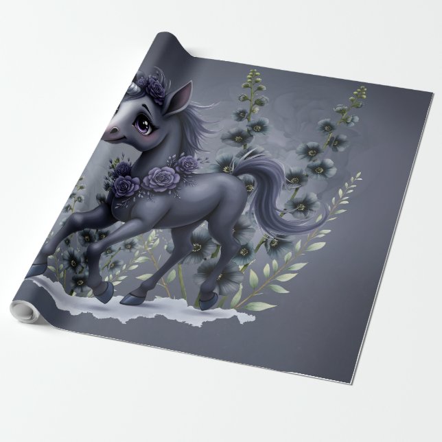 Papel De Regalo Unicornio estilizado en esplendor floral. (Desenrollado)