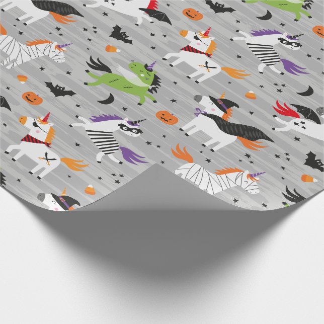 Papel De Regalo Unicornio lindo en disfraces de Halloween (Esquina)