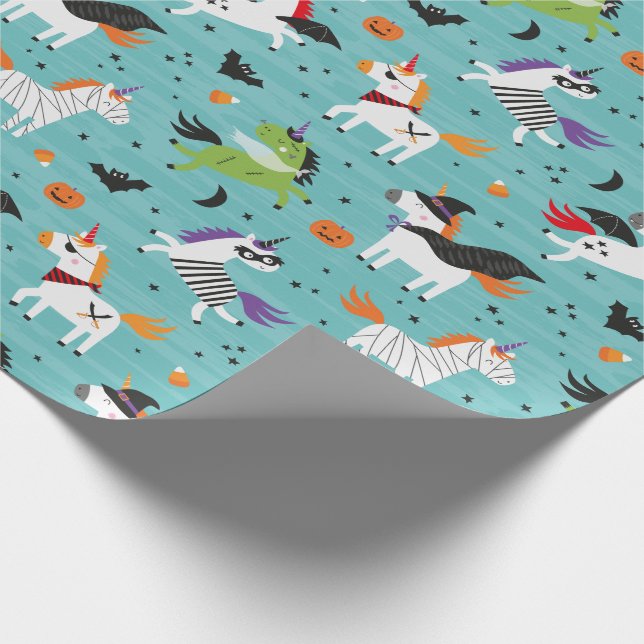 Papel De Regalo Unicornio lindo en disfraces de Halloween (Esquina)