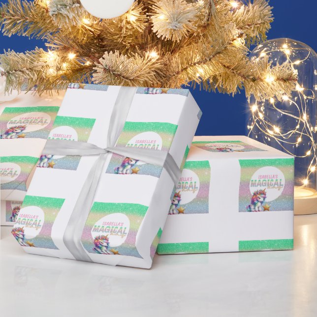 Papel De Regalo unicornio mágico arcoíris brillo  (Vacaciones)