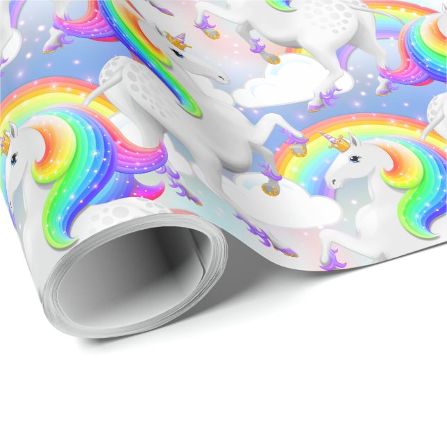 Papel De Regalo Unicornio mágico del arcoiris de la selva (Esquina del rollo)