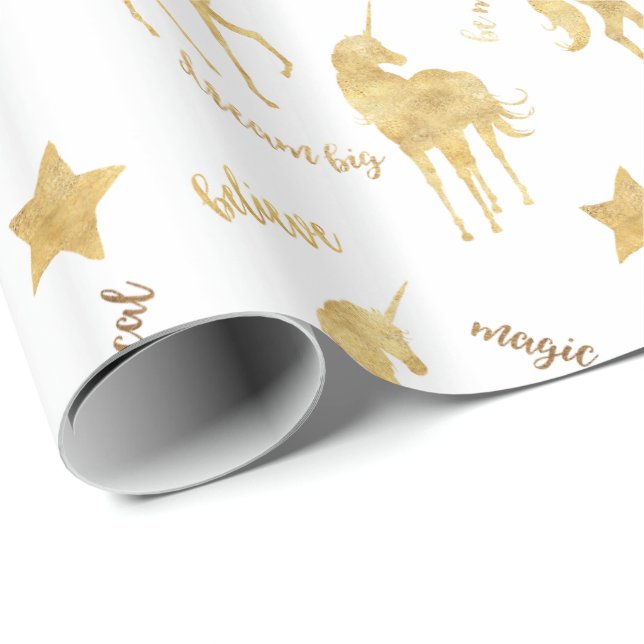 Papel De Regalo Unicornio mágico del oro (Esquina del rollo)