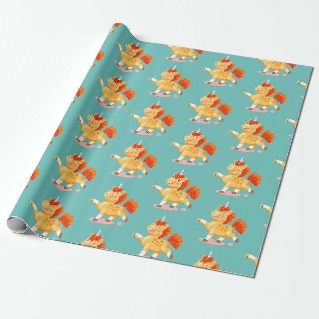 Papel De Regalo Unicornio naranja divertido (Desenrollado)