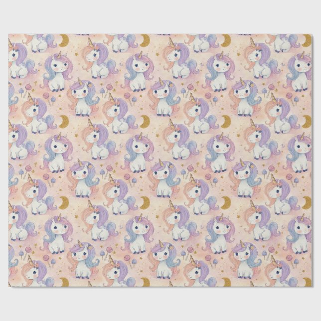 Papel de Regalo Unicornio Pastel Adorable (Superficie plana)